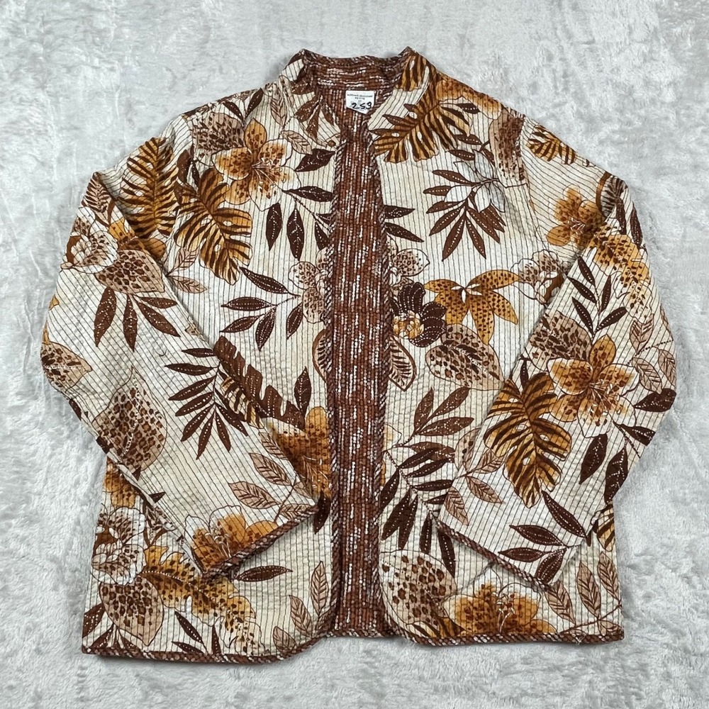 Alfred Dunner Petite Brown Floral‎ Print Quilted Jacket Coat Size 8P
